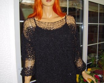 MADE TO ORDER sweater handmade knitted sweater/black sweater/goth chic sweater/transparent sweater gift idea for her by golden yarn
