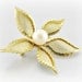 Pretty Vintage Gold Flower Brooch with Textured Ruffled Layered Petals and Faux Pearl Center, 1950s 1960s Costume Jewelry