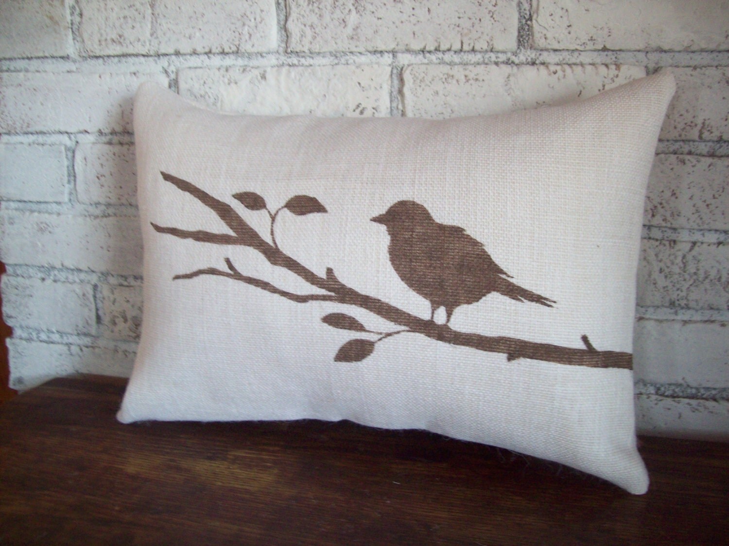 Bird Pillow Cover Burlap Pillow 12 x 18 by