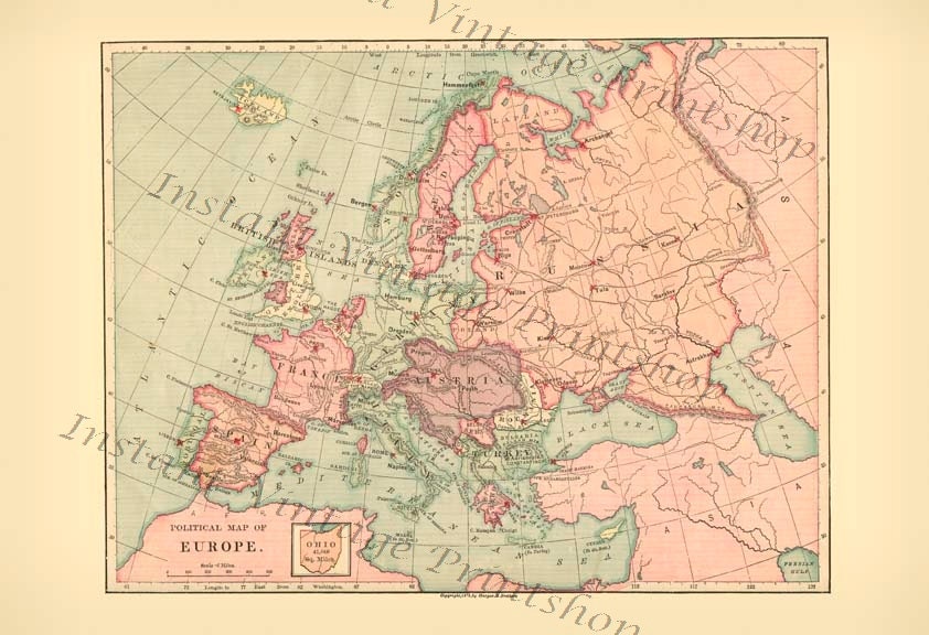 Instant high resolution Digital Download file EUROPE 1875