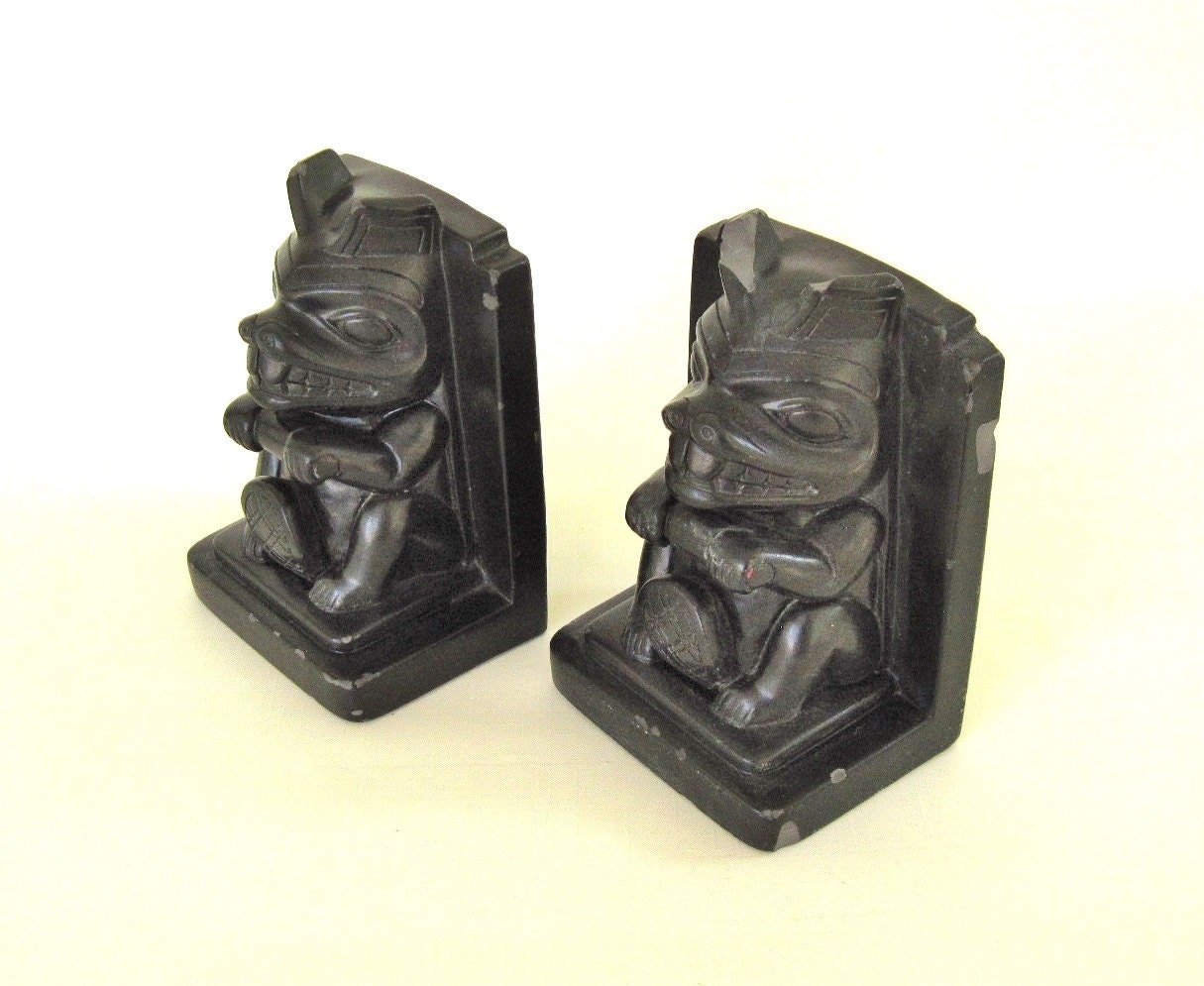 Tiki Book Ends Retro Hawaiian Bookends Black Plaster asis