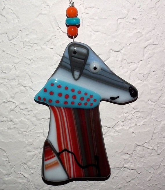Dog with Scarf Fused Glass Ornament