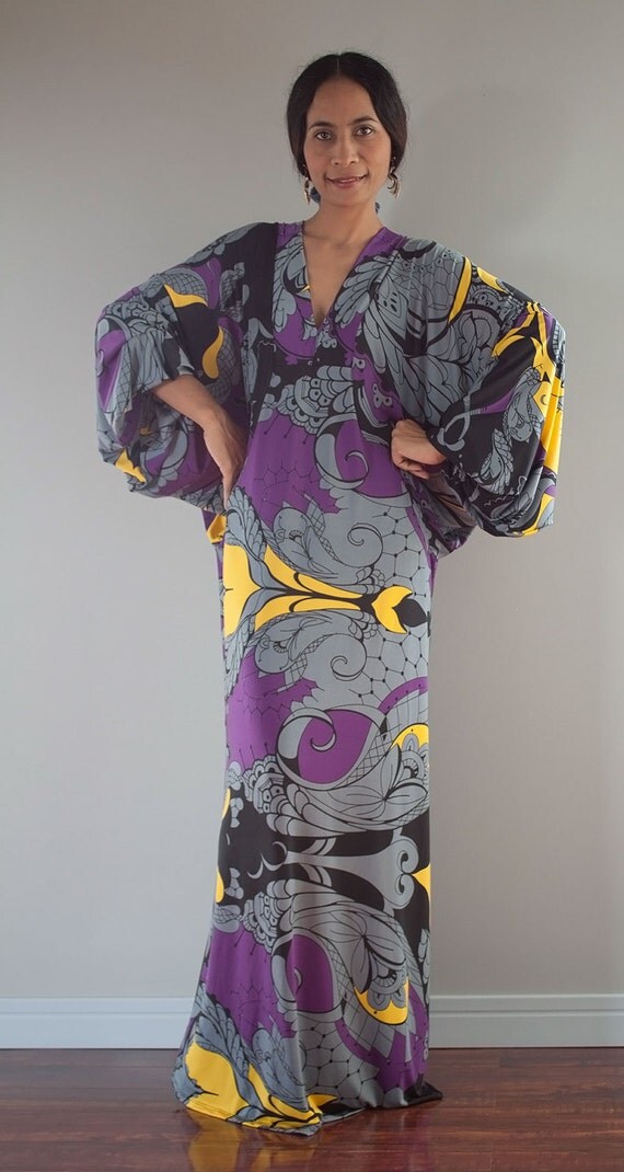 Funky Maxi Dress Long Wide Sleeve Bohemian Dress by Nuichan