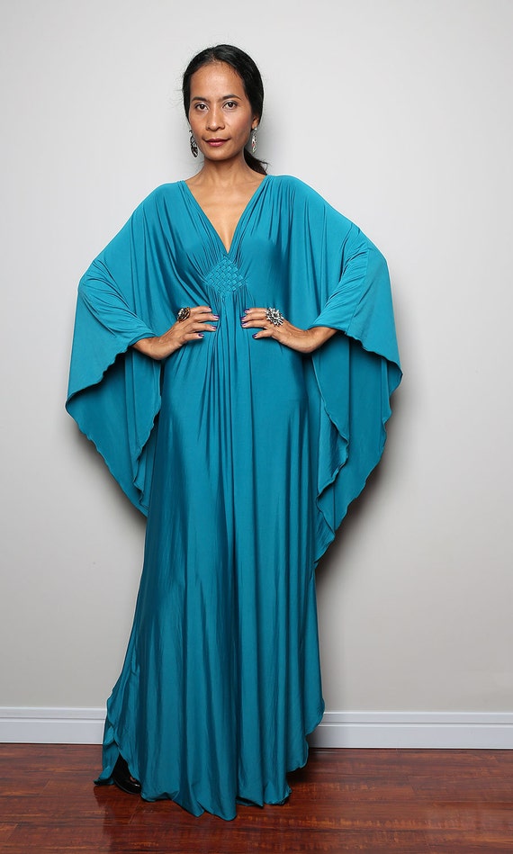 Teal Maxi Dress Kimono Butterfly Turquoise Blue Maxi Dress