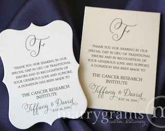 Wedding Favor Donation Cards - In Lieu of Favors Reception Place Card - Custom Donation Table Cards, In Memory Donate Note Cards - SS01