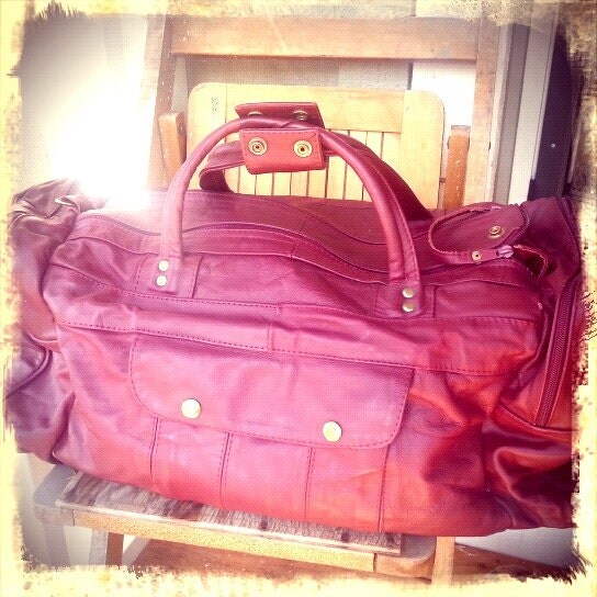 red leather duffle