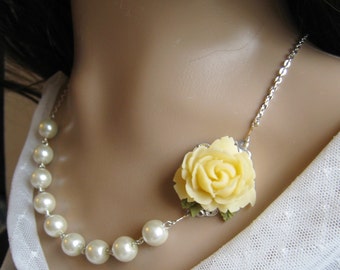 Rose pearl necklace, bridal, bridesmaids necklace, wedding jewelry - F011 (Choose your pearl colour)