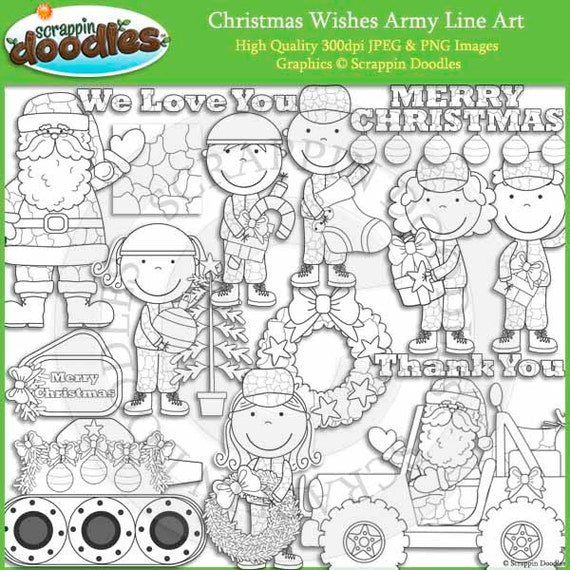 Christmas Wishes Army Line Art