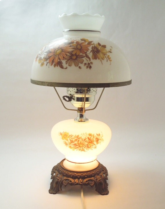 Vintage hurricane lamp and night light with handpainted