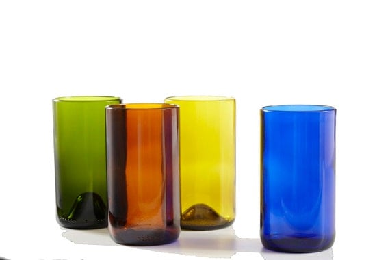 Reflamed Glassworks Recycled Glass Tumblers from Amazing Yellow, Green, Amber and Cobalt Blue Michigan Wine Bottles