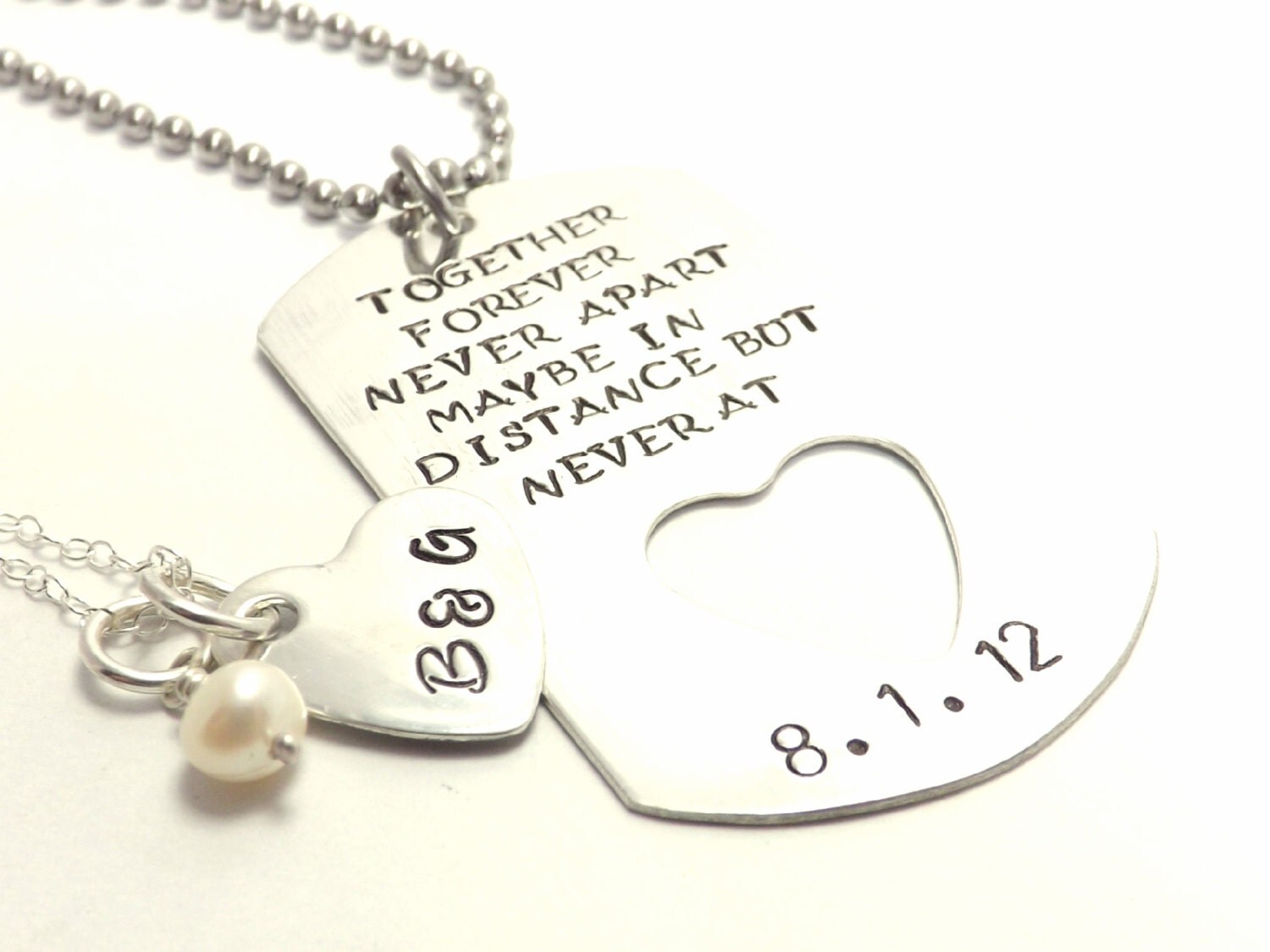 Personalized Sterling Dog Tag and Heart Necklace Set for
