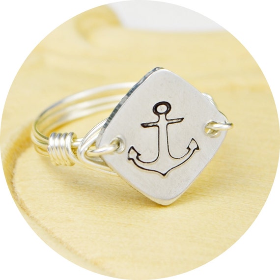 Anchor Ring Hand Stamped Aluminum Nautical Symbol and