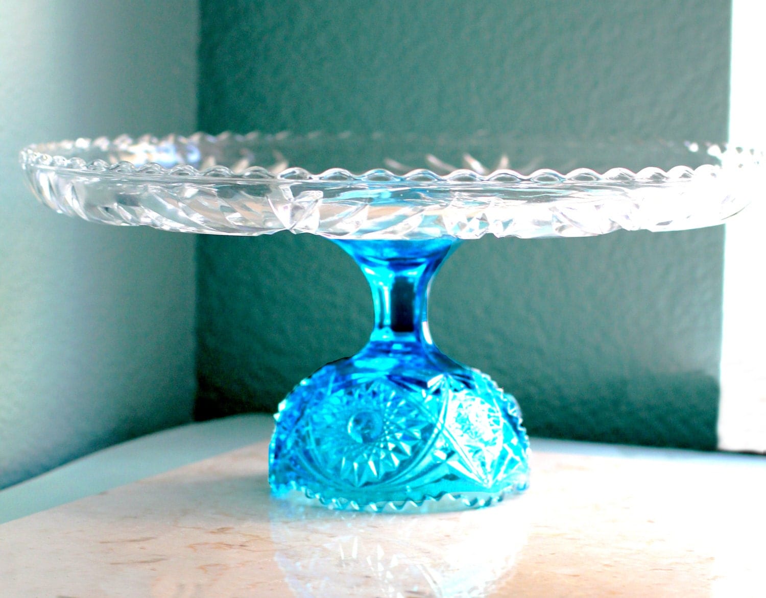 14 Aqua Blue Cake Stand / Glass Cake Stand / Glass Cake