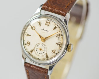 Retro men's wrist watch KAMA, Soviet classic watch limited edition, watch shockproof, premium leather strap new