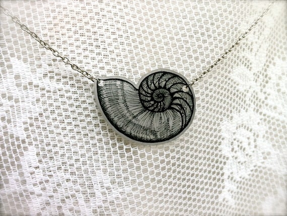 Items similar to Nautilus Shell Hand-Drawn Necklace - Illustrated ...