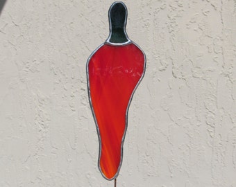Stained Glass Vivid "Red Chili Pepper" Garden Plant Stake/Garden Marker -