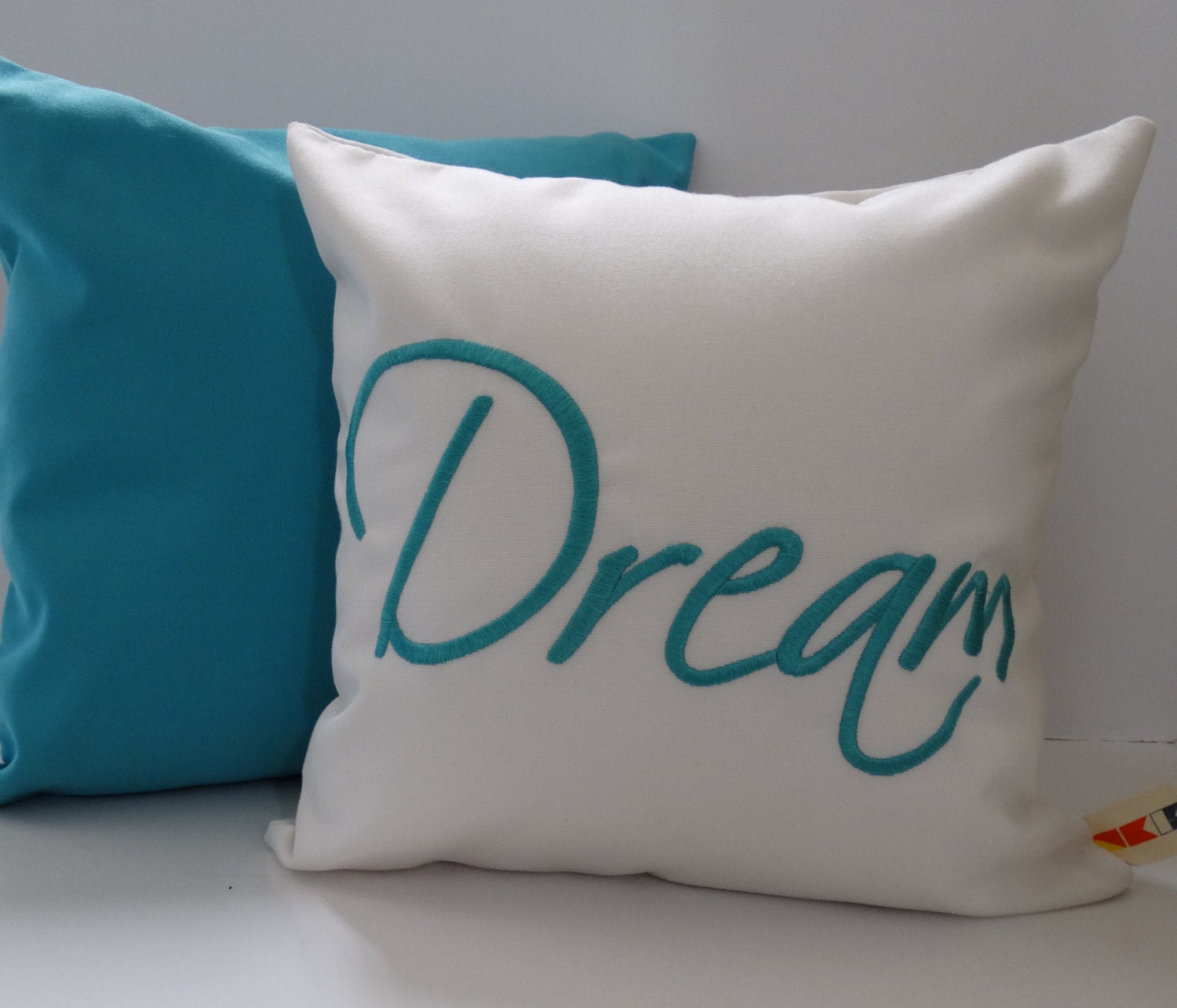 Custom embroidered DREAM 14 x 14 pillow cover