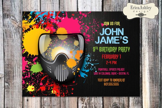 Paintball Birthday Party Invitation 5 X 7 Professionally