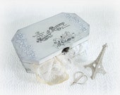 Big Shabby chic Vintage style Wood Jewelry Sewing Trinket box (10''- 6''- 3 1/8'')