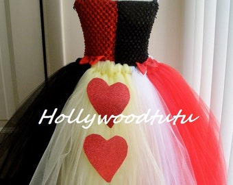Queen of hearts inspired toddler tutu dress costume comes with sparkle crown.