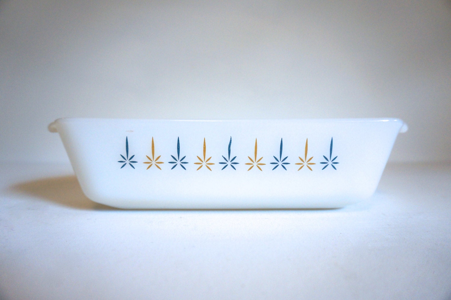 Vintage Fire King Loaf Pan Atomic Milk Glass Design Candleglow