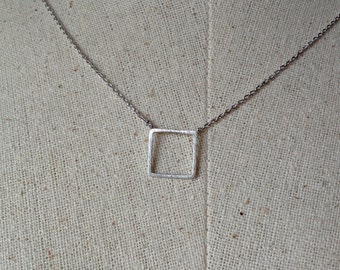 Silver Square Necklace, Dainty Necklace