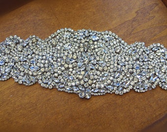 rhinestone applique, crystal applique, bridal sash applique