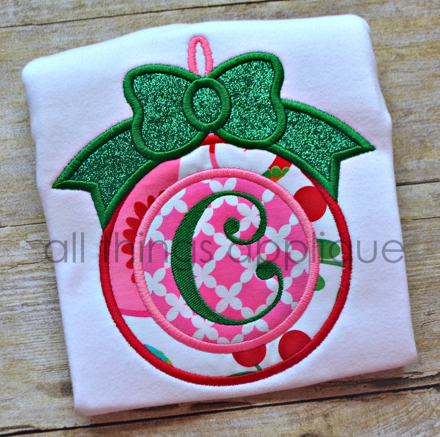 Bow Monogram Ornament Applique Design 4 Sizes INSTANT