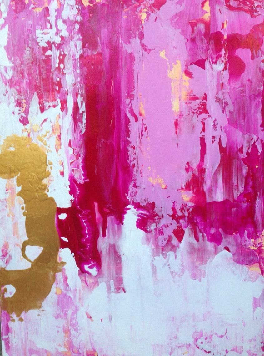 Abstract Painting 18x24 Pink White Gold by JenniferFlanniganart