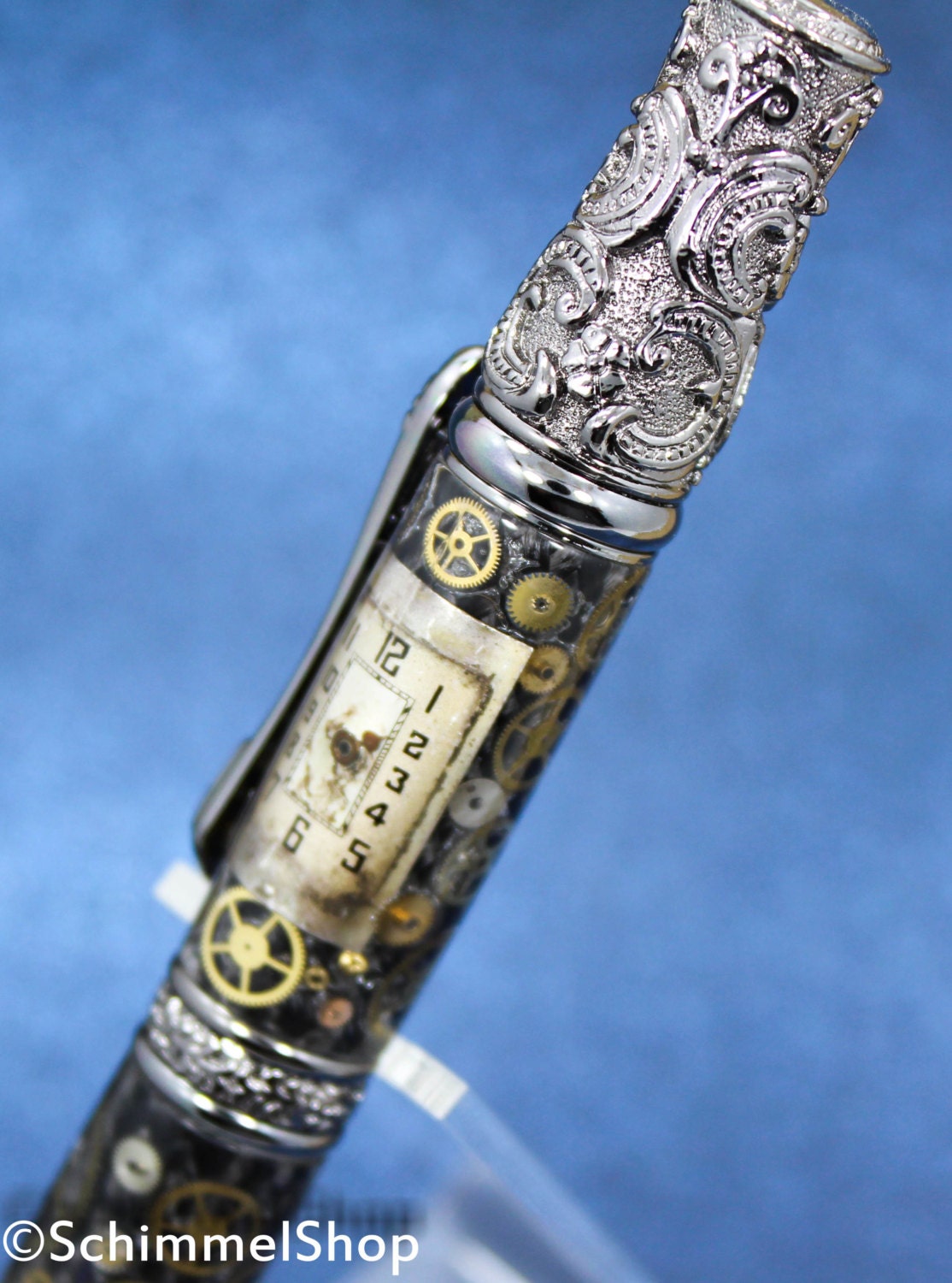 Vintage Watch Parts Pen on Carbon Fiber, Handmade Schimmel 2
