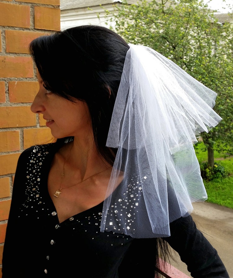 Bachelorette Party Veil 2 Tier White Short Length By Julsera 1872