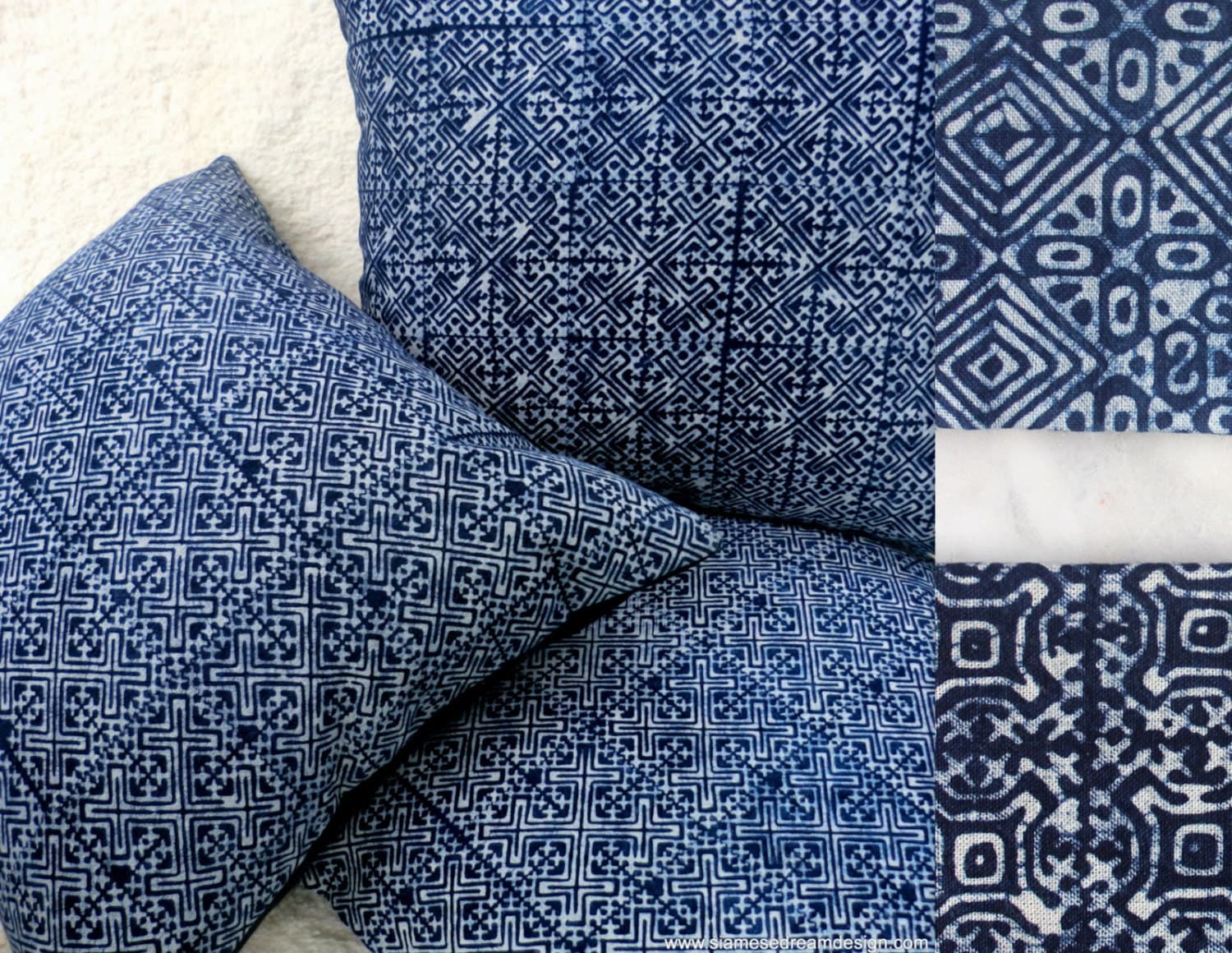 Natural Indigo Batik Hmong Throw Pillow Cushion Cover Double