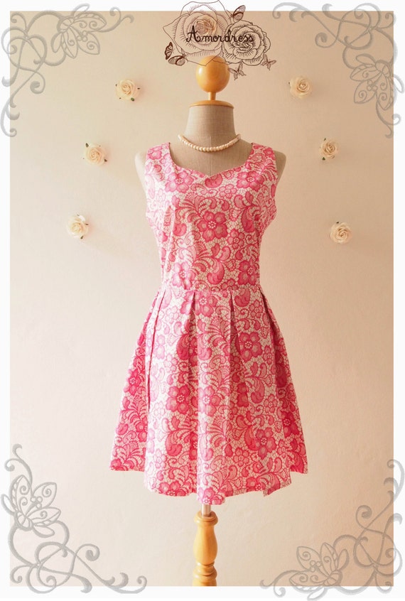 SALE Pink lace print dress pink sundress vintage inspired
