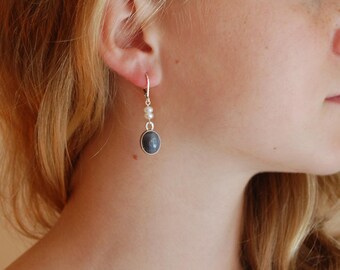 Gray Banded Agate Earrings Handmade Silver Artisan Earrings Bezel Earrings Botswana Agate Earrings