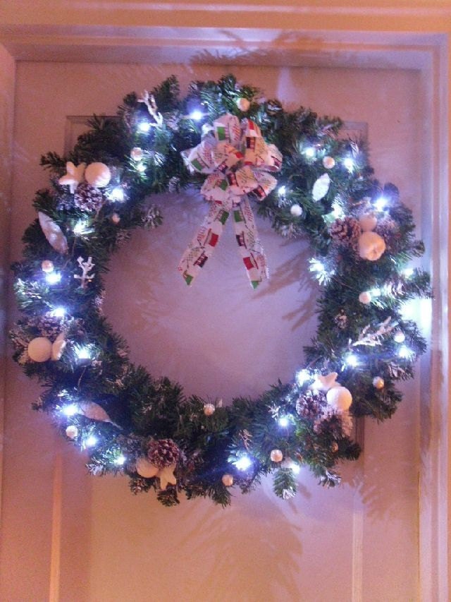 LARGE Let It Snow Pre-Lit Christmas Wreath // Winter Wreath // Christmas Wreath For Door // TIMER Lights