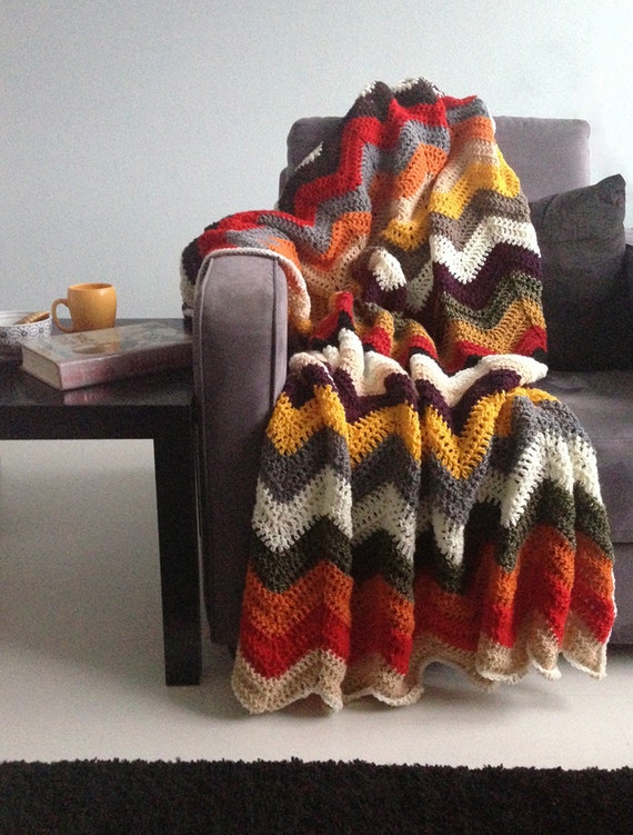 Falling for multicolor autumn - afghan crochet chevron blanket -> made to order