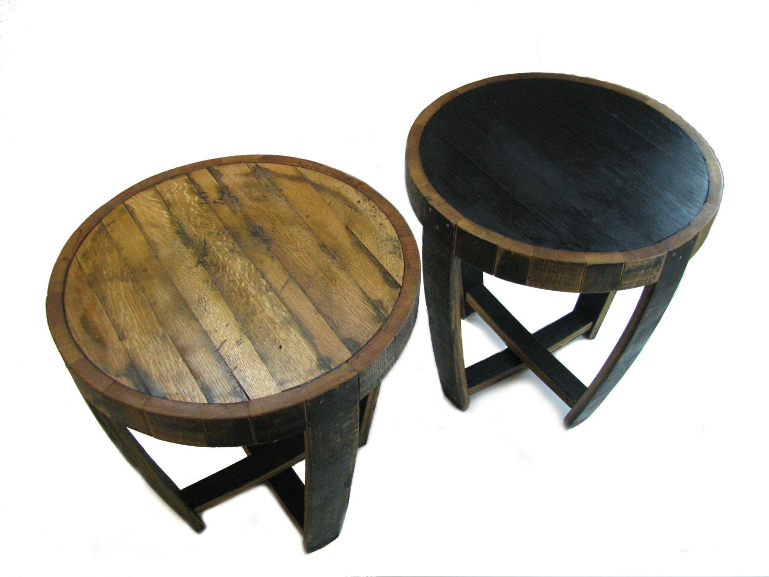 Bourbon Barrel End Table Round black dark rustic natural