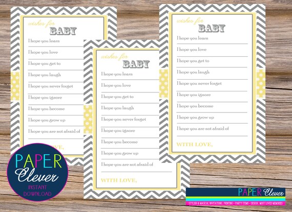 Baby Shower well wishes yellow & grey chevron stripe, instant download #12212 Il_570xn