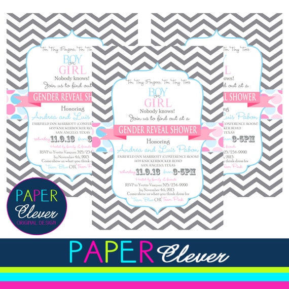 Gender reveal baby shower Invitation - Digital File, printable file #111 Il_570xn