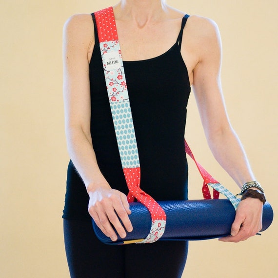 Yoga Mat Carrier in Blue and Red Dot with by MindfullyMadeStudios