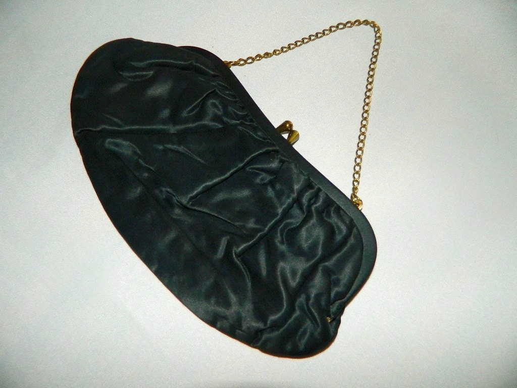 Vintage Black Satin Clutch Purse Evening Bag