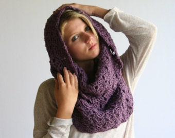 Cowl Scarf Women's Crochet Snood Scarf / THE KENSINGTON / Dusty Purple