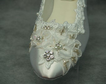 Wedding flat shoes adorned with USA Lace pearls and crystals