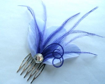 CHERI Lavender and Purple Feather Hair Comb, Purple Bridal Hair Comb