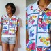 Vtg Colorful Floral Printed SS Button Down Polo Shirt