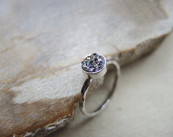 SALE, Peacock Druzy Ring, 925 Sterling Silver Bezel Ring 6mm, Druzy Stone Ring, Druzy Jewelry Gifts For Her, Peacock Druzy Titanium Coated