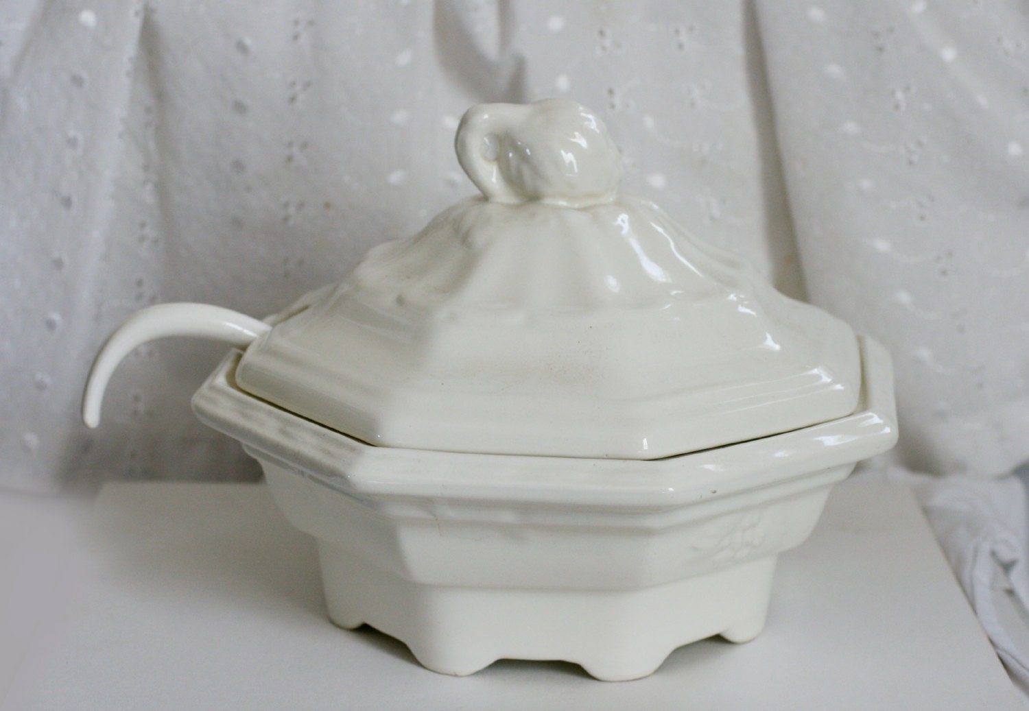 Vintage Mid Century White Soup Tureen Antique Ceramic Soup