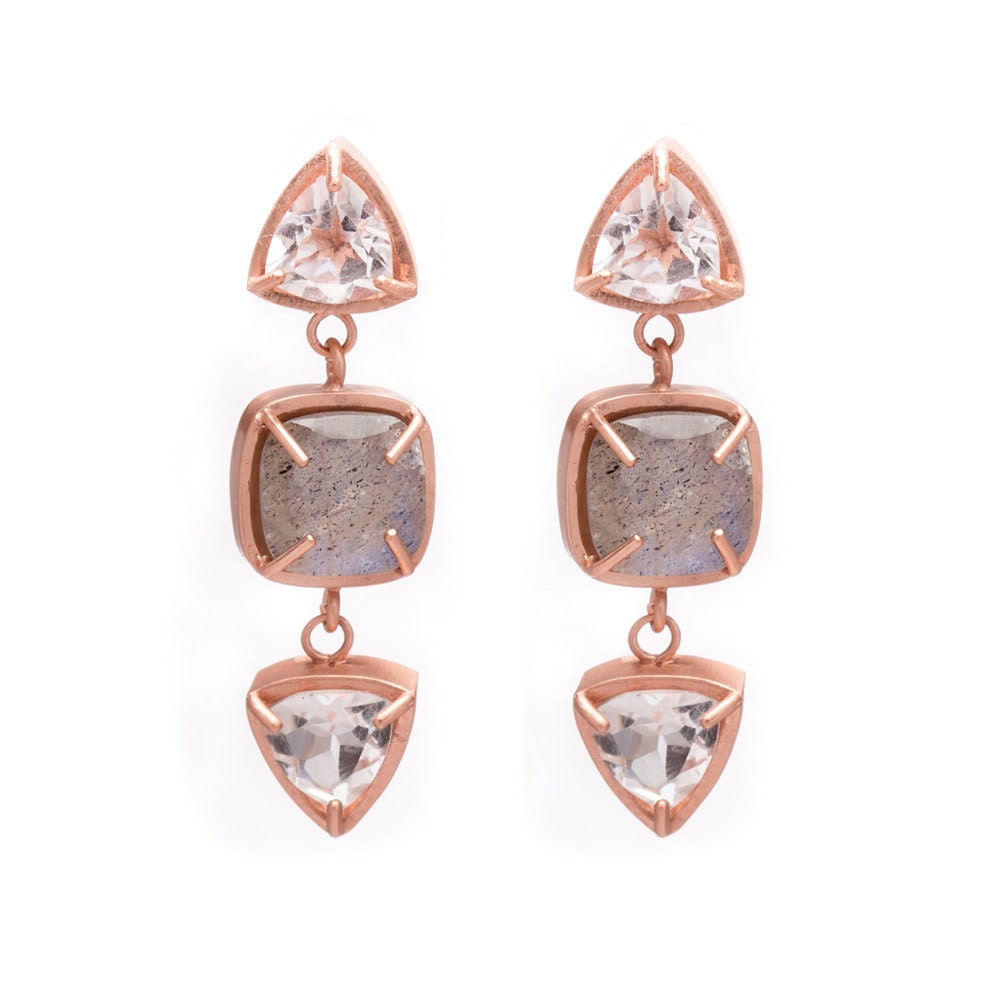 Gemstone Drop Dangle Earrings Multi Gemstone Earrings Rose