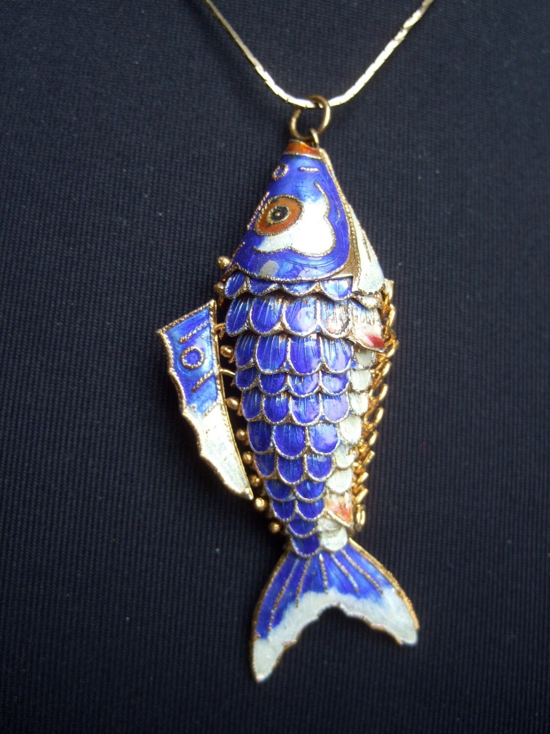 Unique Articulated Cloisonne Fish Pendent Necklace Haute Juice