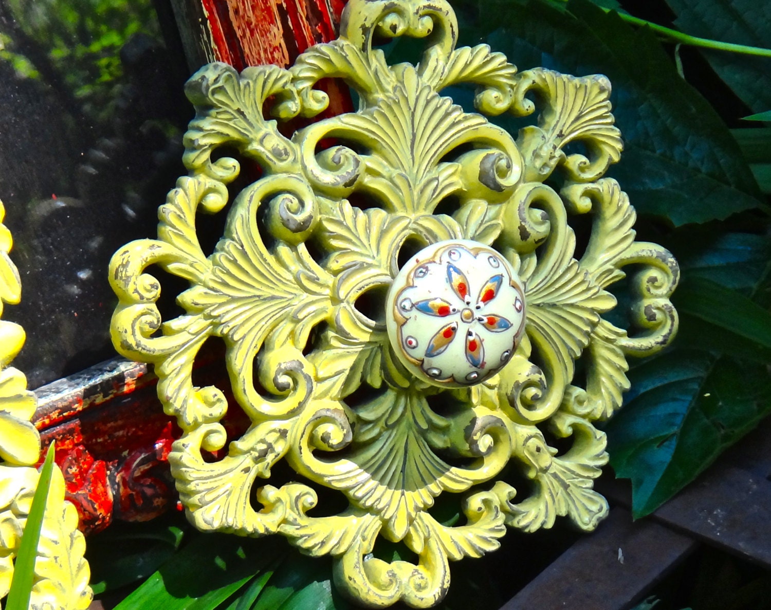 Wall Medallion Round Medallion Applique Boho Chic Yellow